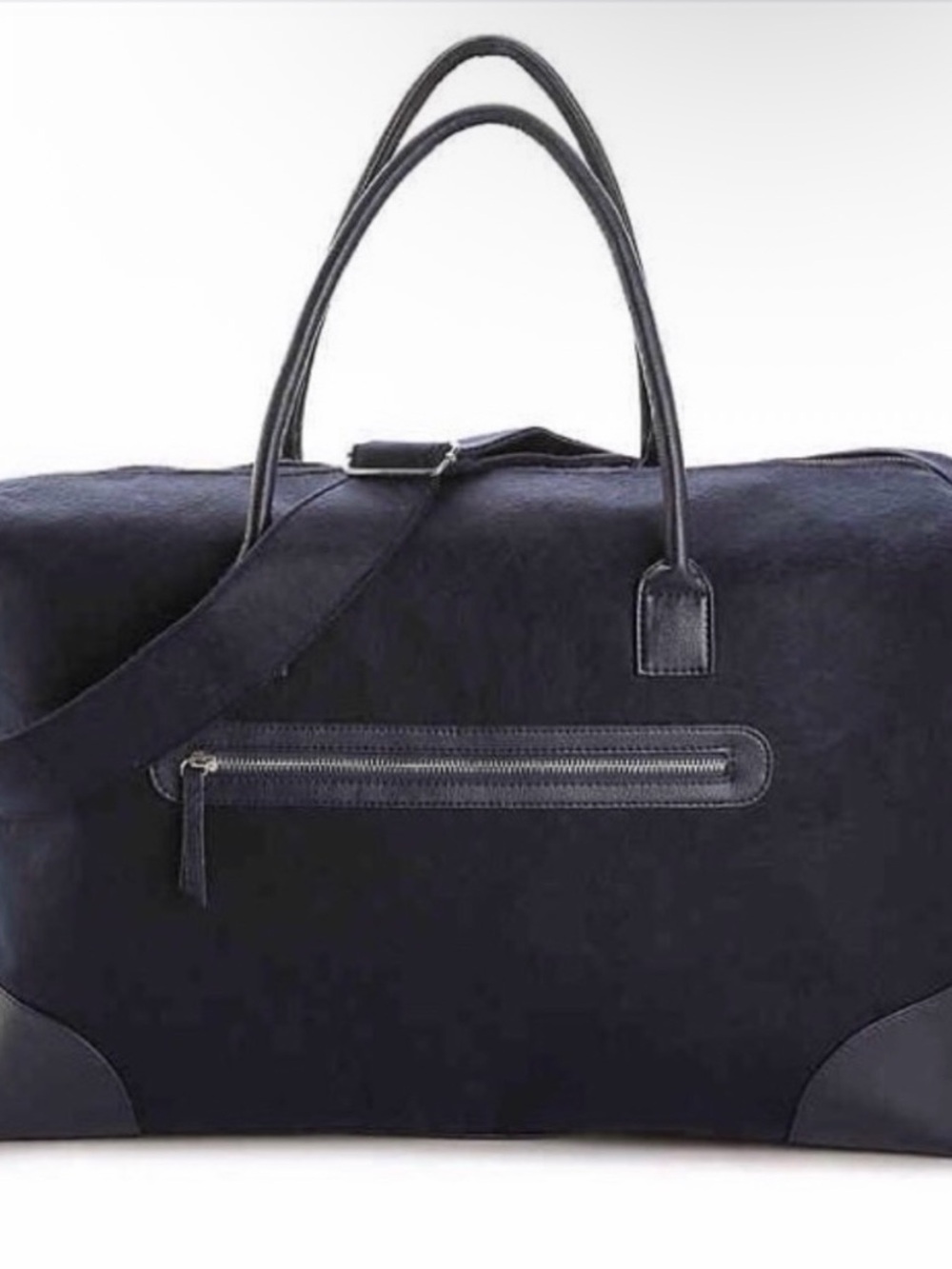 DSW Navy Blue Felt Weekender Bag Travel Duffel Tote - Picture 9 of 11